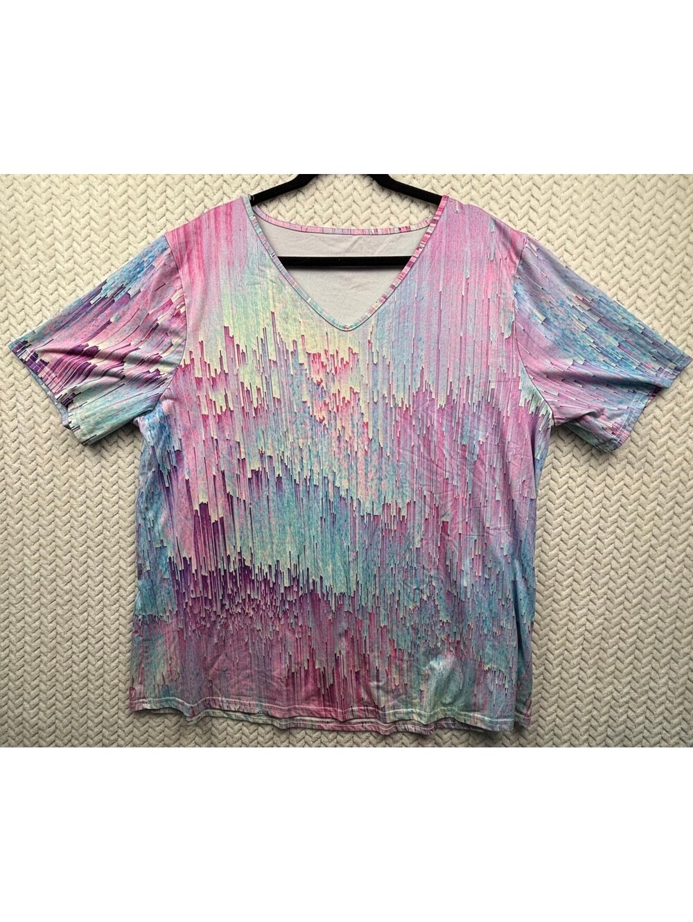 Plus Size 3XL Multicolor Abstract Pattern V-Neck T-Shirt